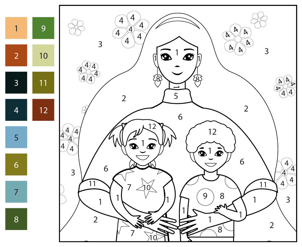 Mother Color By Number Coloring Page Md Coloring Page — Free Printable — free printable coloring page